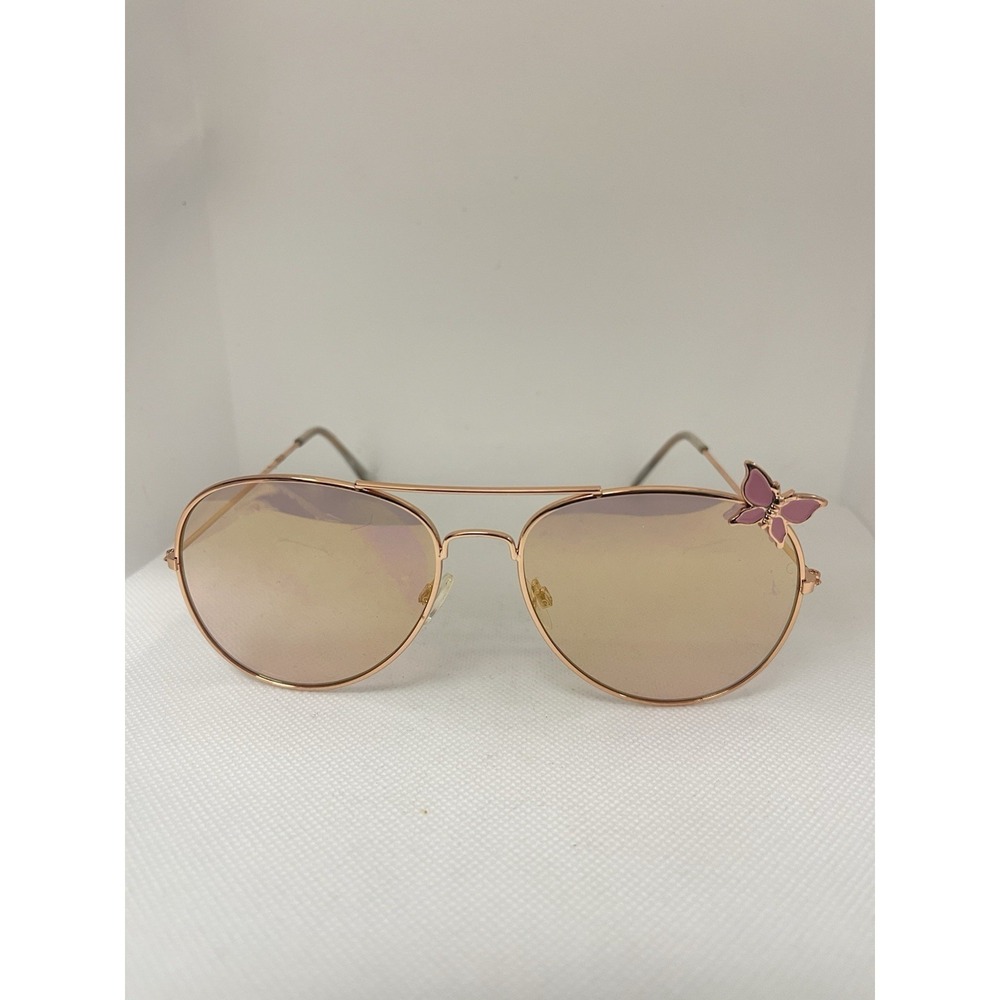 Aviator Sunglasses Gold Frame Smoke Pink Lenses W Bow D10